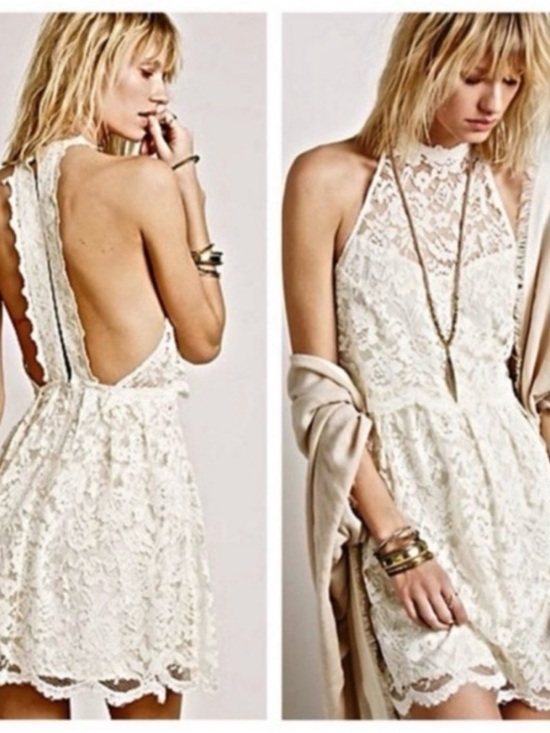 Free People Dresses & Skirts - Free People Ivory Lace Backless Halter Mini Dress
